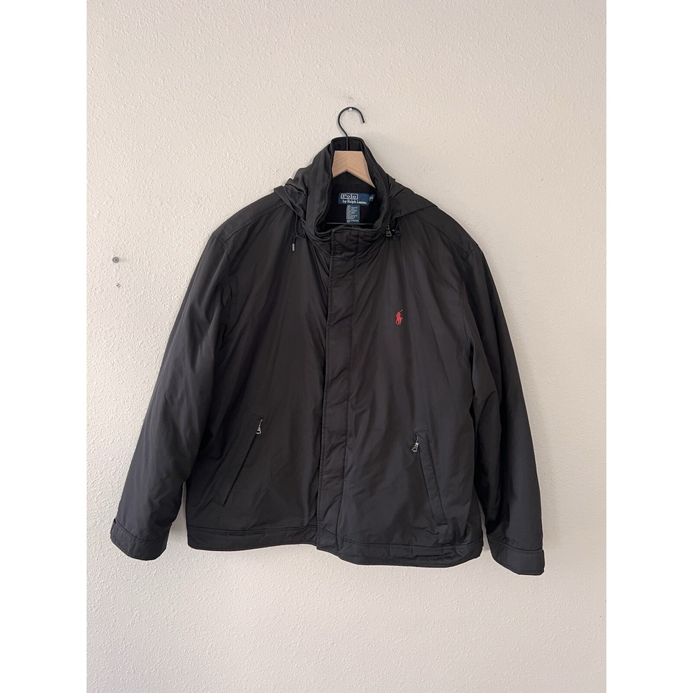 Polo Ralph Lauren Jacket Mens Black Fleece Lined Windbreaker Parka Red Pony XXL
